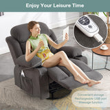 BOSMILLER Massage Recliner Chair, Swivel and Rocking Recliner with Heat and Vibration, Breathable Fabric Ergonomic Single Sofa Chair for Living Room with Cup Holders, Side Pockets and USB (Grey) BOSMILLER