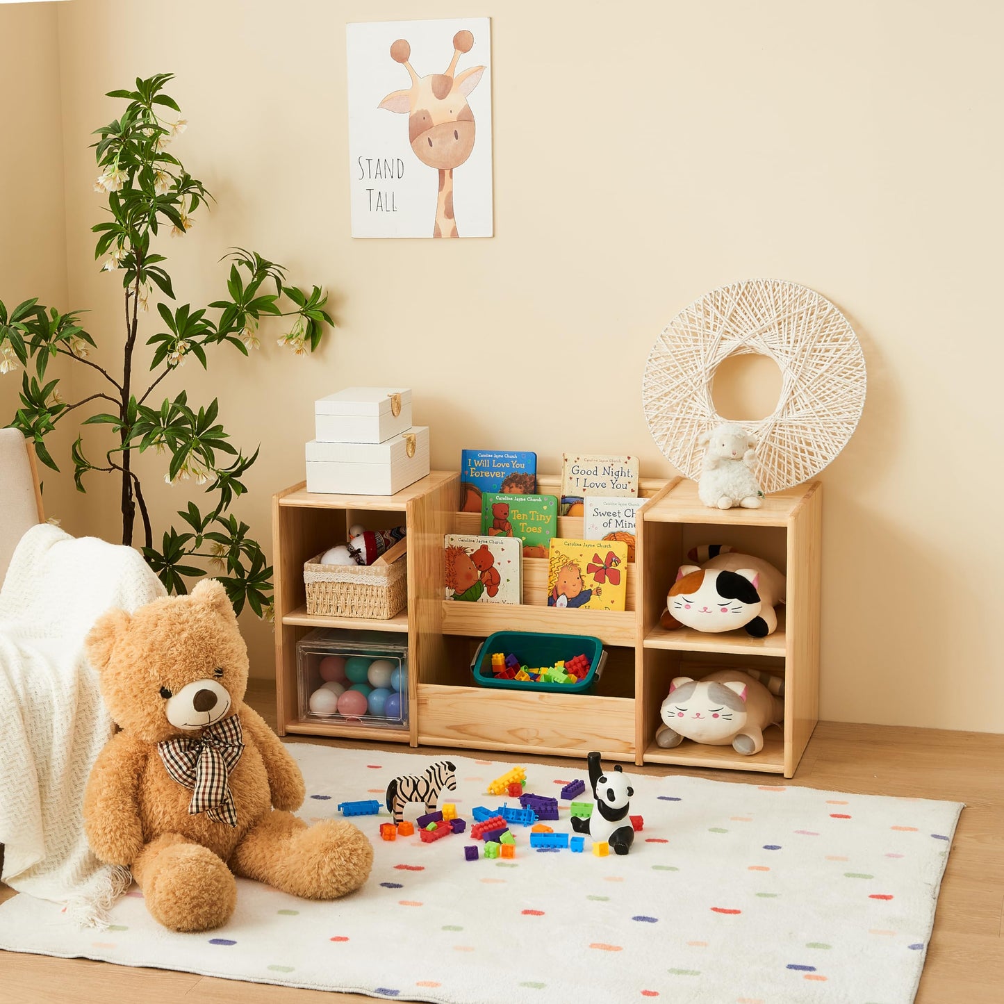 Montessori-Inspired Kids Bookshelf and Toy Organizer with Natural Wood Finish - WoodArtSupply