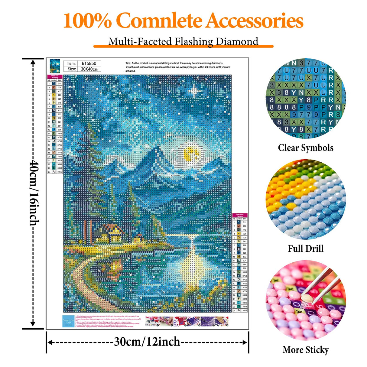 Offito Mountains Moon Lake Diamond Art Kits for Adults, Lakeside Villages Diamond Painting Kits for Beginners, Starry Sky Landscape DIY Full Drill Dots Gem Art Paint for Home Wall Decor 12 x 16 Inch Offito