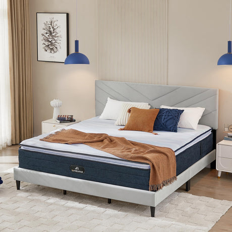 Lomeluous King Mattress, 14 Inch Plush Cooling Gel Memory Foam Hybrid King Size Mattress with Pocket Spring, Medium Firm, Adaptive Support, for Cozy Sleep, Pain&Pressure Relief, CertiPUR-US Lomeluous