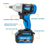 Nichilas Cordless Impact Wrench, 2 IN 1 Screwdriver Head, 21V electric power wrench, 420Nm High Torque, 4 Pole Motor, Include Battery & Charger & Carrying Plastic Box Nichilas