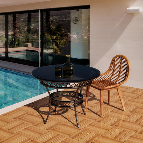 Acarra 27pcs Golden Select Composite or Rubber Interlocking Deck Tiles -12" UV Resistant Waterproof Acacia Wood Look Outdoor Flooring, Easy No-Tool Installation Acarra