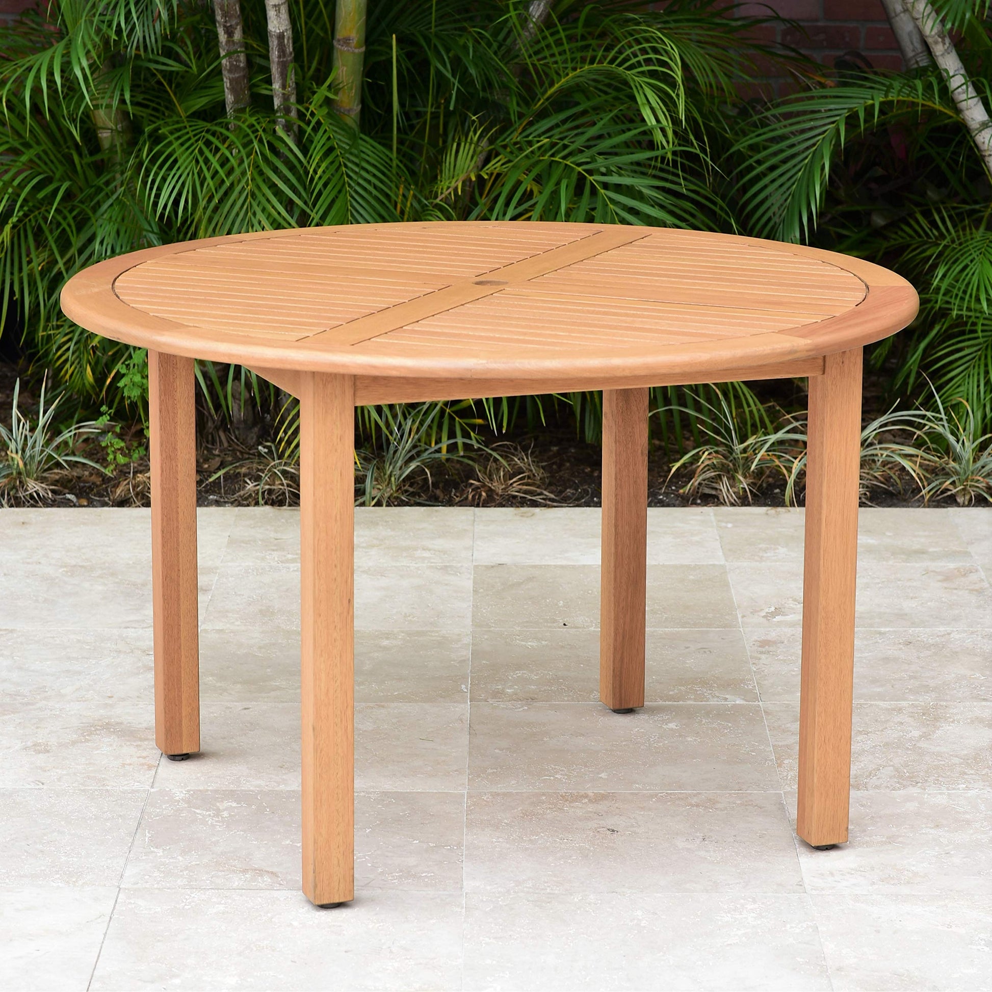 Amazonia Indiana Patio Dining Teak Finish | Durable and Ideal for Indoors and Outdoors, Round Table, Brown - WoodArtSupply