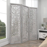 Deco 79 Wooden Floral Handmade Partition Room Divider Screen Hinged Foldable Partition 3 Panel Privacy Screen with Intricate Carved Design, Room Partition 60" x 1" x 69", White Deco 79