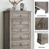 HOSTACK 6 Drawers Dresser, 52" Tall Dresser, Vertical 6 Drawer Dresser, Modern Farmhouse Chest of Drawers, Wood Closet Dresser Storage Dresser Chest for Living Room, Hallway, Entryway, Ash Grey HOSTACK