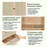 Yechen Natural Rattan Armoire Storage Cabinet, 74" Tall Armoire Closet with Doors, Adjustable Shelves and Drawers, Large Wooden Armoire Wardrobe with 2 Hanging Rods for Bedroom Utility Pantry Yechen