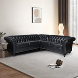 QHITTY L-Shaped Sofa, Sectional Chesterfield Leather Couch 5-Seater Upholstered Small Accent Tufted Sofa with Rolled Armrest and Nailhead Design for Living Room, Apartment, Office (Black) QHITTY