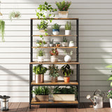 Yaheetech 6-Tier Kitchen Bakers Rack, 31.5 Inch Coffee Bar Table, Farmhouse Microwave Oven Stand Cabinet for Small Spaces, Corner Organizer Storage Shelf for Spices and Pots Rustic Brown Yaheetech