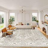 Area Rugs for Living Rooms - 6x9, Boho Non-Slip Low Pile Carpet Machine Washable Rugs for Bedroom, Farmhouse, Office, Dining Room (Beige) befbee