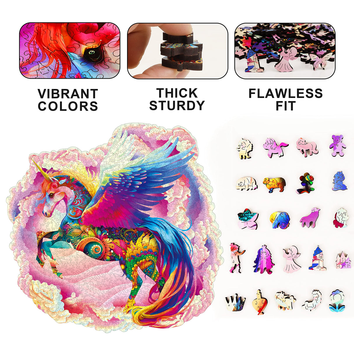 MYS Aurora Wooden Jigsaw Puzzles for Adults, Unicorn Jigsaw Puzzles 925 Pieces, Unique Animal Shaped Wooden Puzzles for Adults and Kids, Family Game 23.3x22.5 Inch Mys Aurora