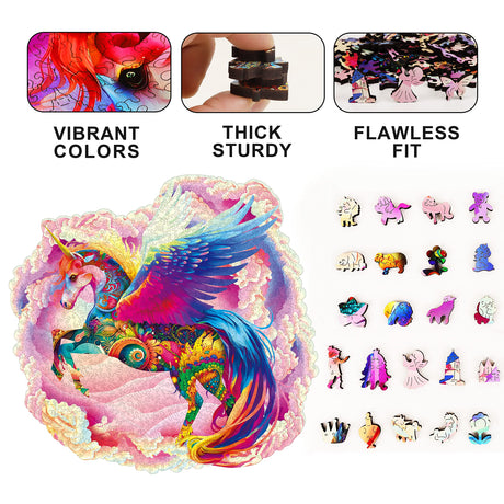 MYS Aurora Wooden Jigsaw Puzzles for Adults, Unicorn Jigsaw Puzzles 925 Pieces, Unique Animal Shaped Wooden Puzzles for Adults and Kids, Family Game 23.3x22.5 Inch Mys Aurora