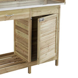 Topeakmart Garden Potting Bench Potting Table ACQ Lumber Wood Outdoor Work Station Work Bench Planting with Cabinet & Drawer & Top Shelf & Lower Shelf Light Green Topeakmart