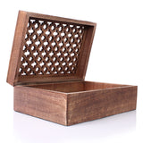 Mela Artisans Medium Keepsake Box with Hinged Trellis Lid - Medium Polish | Wooden Decorative Box | Keepsake Memory Box | Mango Wood Storage Box | Store Trinkets, Cards & Stash | 7.5” x 4.5” x 3” Mela Artisans