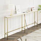 Masupu 70.9 Inch Console Table with Power Outlet,Modern Narrow Long Sofa Table Behind Couch,Skinny Entry Table with Gold Metal Frame for Entryway,Living Room, Hallway,Marble White Masupu