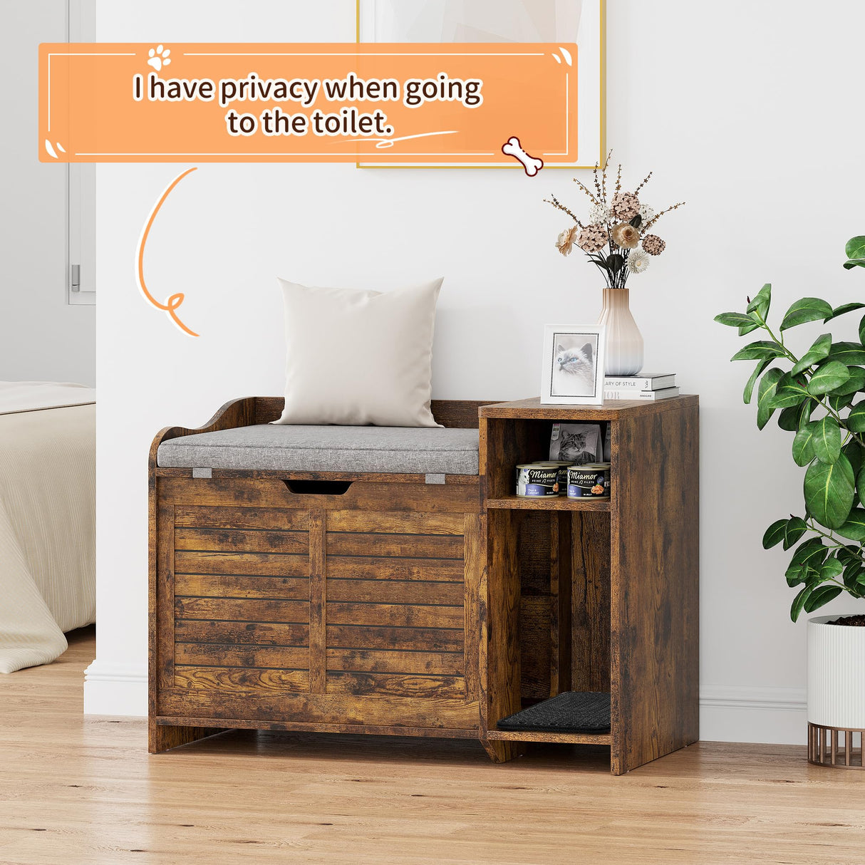 IDEALHOUSE Cat Litter Box Enclosures with Top Opening with Cushion, Cat Litter Box Furniture Hidden, Cat House, Privacy Cat Litter Box Cabinet, Storage Cabinet, Hidden Litter Box Furniture, Brown IDEALHOUSE