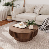 BSYEIO 31.5'' Round Coffee Table with Storage, Modern Luxury Circle Drum Center Tables with Solid Wood Veneered, Accent Side Coffee Table for Living Room, Bedroom, Apartment-Walnut BSYEIO