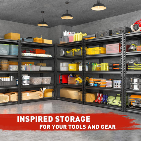 REIBII Garage Shelving 72" H Storage Shelves, 5-Tier Metal Shelving Adjustable Shelfs, Storage Shelves Heavy Duty Load 2500 LBS for Warehouse, Basement, Pantry, 72" H x36 W x18 D, 2 Pack REIBII
