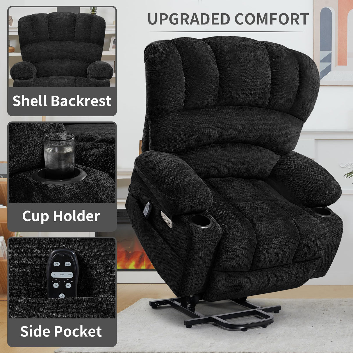 DURASPACE Power Lift Recliner Chair Massage Recliners with Heat, Shell Backrest Lift Chair Recliners for Elderly（Dark Gray） DURASPACE