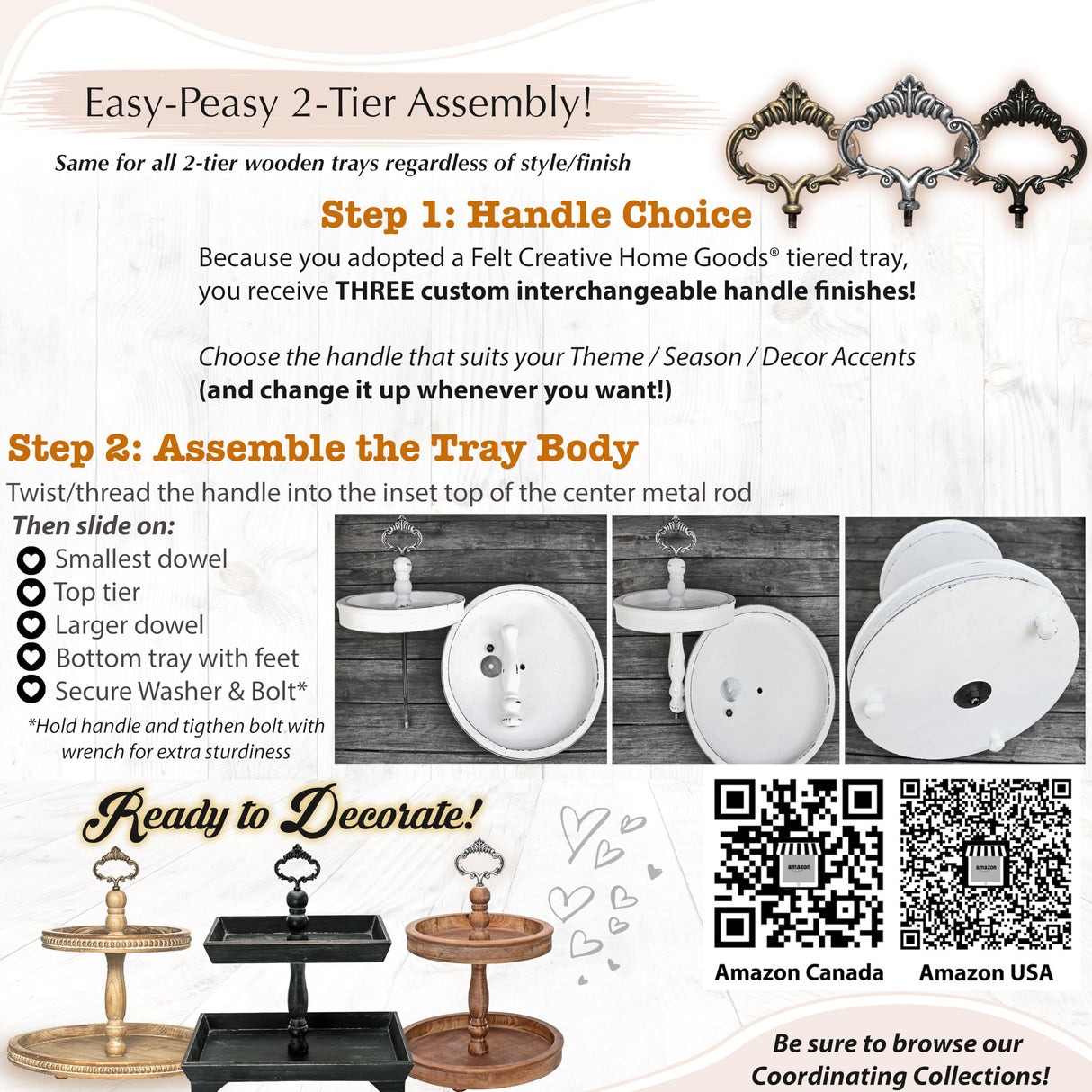 Felt Creative Home Goods Rustic Wood Two Tiered Tray Rectangle 2 Tier Serving Tray for Coffee Bar, Kitchen Counter, Dining Room Table, Cupcake Stand, Holiday and Farmhouse Decor (Rustic Brown) Felt Creative Home Goods