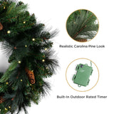 Papyrus 24" Pre-Lit Carolina Pine Artificial Wreath, Pine Cones, Warm White Light, Battery Powered, Indoor/Outdoor Papyrus