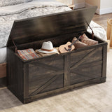 DWVO Storage Bench, Farmhouse Storage Chest with 2 Safety Hinges, 39.4" Retro Wooden Storage Organizer, Shoe Bench for Entryway, Bedroom, Living Room, Dark Rustic Oak DWVO