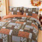 BEDIFANY Farmhouse Cotton Quilts Queen Size for Fall - Lightweight Patchwork Autumn Bedspread Set for Bed Coverlet - Highly-Woven Soft Reversible Bed Spread for All Seasons (Floral Orange) 3 Pieces BEDIFANY