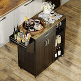 GarveeHome Mobile Rolling Island Cart for Kitchen, Kitchen Island on Wheels with Spice Rack& Drawer & Open Shelves & Towel Rack, Microwave Cart for Kitchen, Dining Room, 34.84" x 18.89" x 37", Black GarveeHome