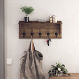 HBCY Creations Rustic Wall Mounted Coat Rack with Shelf - Solid Wood 24" Entryway Shelf with 5 Coat Hangers. Perfect Touch for Your Entryway, Mudroom, Kitchen, Bathroom and More, Weathered Brown HBCY Creations