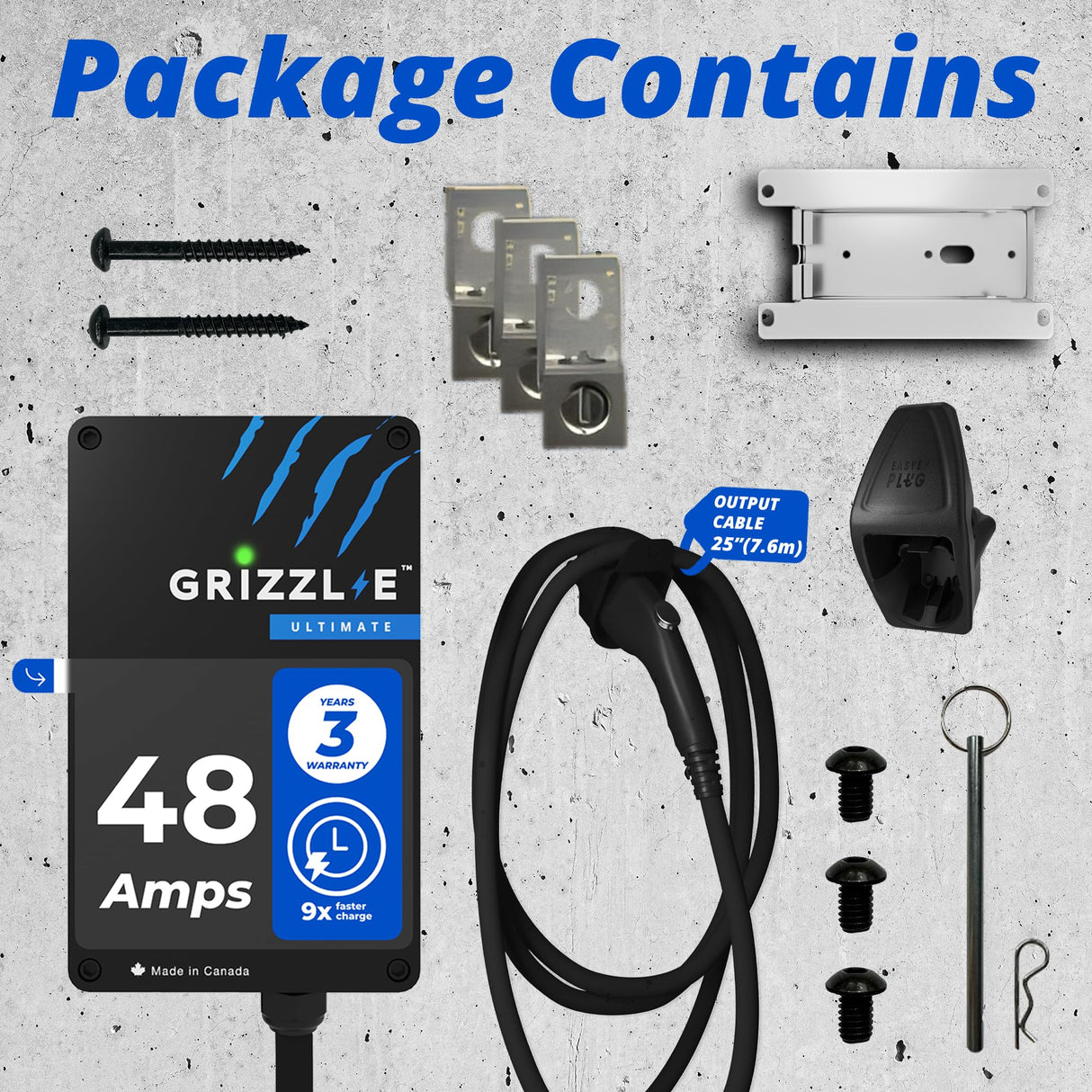 Grizzl-E 48A Ultimate Level 2 Fast Electric Vehicle (EV) Charger, UL Tested and Certified, Metal Case, Indoor/Outdoor Electric Car Fast Charging Station, Hardwired, Classic Black, J1772 Grizzl-E