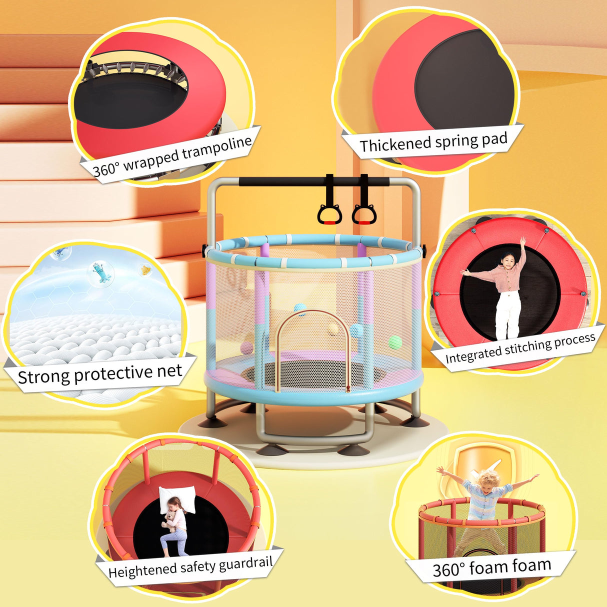 60" Toddler Trampoline for Kids,5FT Upgrade Kids Baby Small Trampoline for Toddlers 1-3 with Safety Enclosure Net,Gifts for Kid 500lbs Suit for Indoor Outdoor CYlively