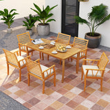 HAPPYGRILL 7 Pieces Acacia Wood Patio Dining Set with 1.97” Umbrella Hole, Outdoor Table and Chairs Set with Cushions, Outside Furniture Set for Poolside Backyard Garden Deck HAPPYGRILL
