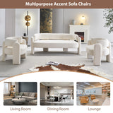 Tmsan Modern 3 Seat Curved Sofa, Upholstered Boucle Accent Sofa, Comfy Small Couch for Living Room, Dining Room, Reception, Beige Tmsan