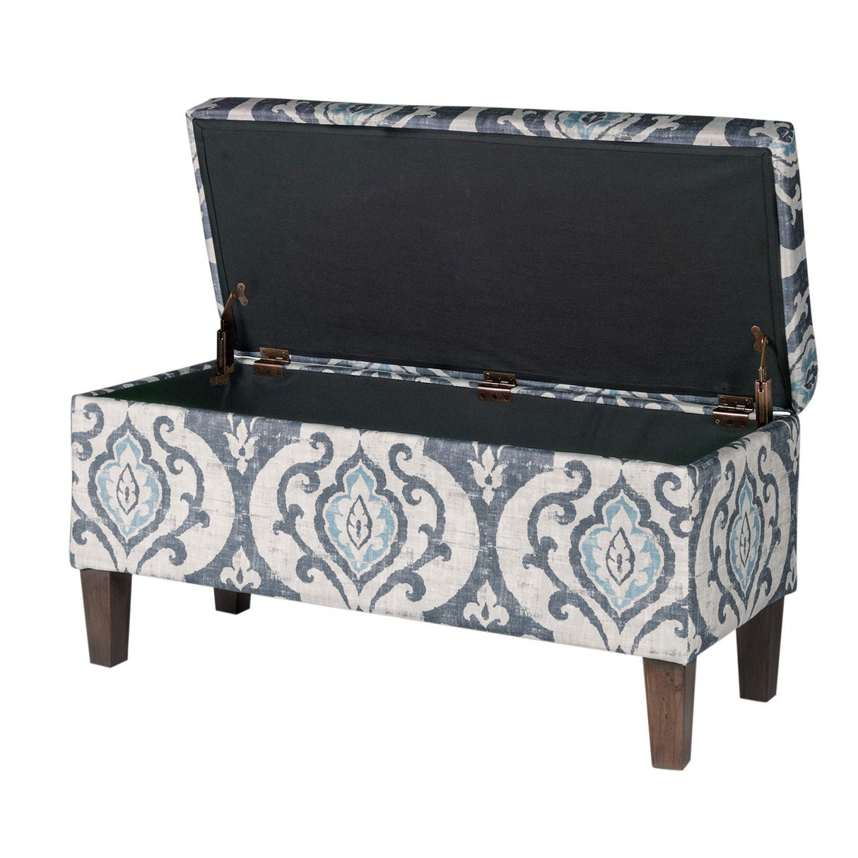 HomePop Large Upholstered Rectangular Storage Ottoman Bench with Hinged Lid, Slate Damask HomePop