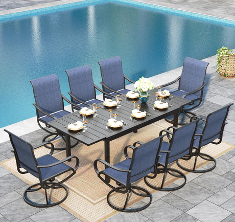 Sophia & William Outdoor Dining Set Patio Dining Sets Patio Table and Chairs Set 9 Pieces Outdoor Dining Table for 8 with Swivel Patio Chairs Patio Set for Garden Pool All Weather Blue Sophia & William