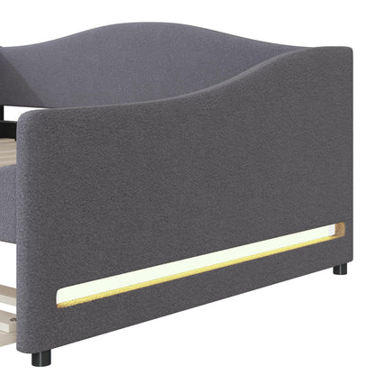 Luxo Abode Full-Size Teddy Fleece Upholstered Daybed with Smart LED Lighting and Trundle in Gray 16 - WoodArtSupply