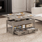 SYESWAY 42'' Lift Top Coffee Table, 4-in-1 Multifunctional Lift Coffee Table with Storage & Hidden Compartments, Farmhouse Coffe Table with Lifting top for Living Room, Dining Reception Room, Grey SYESWAY
