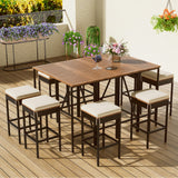 CKLMMC 10-Piece Outdoor Patio Dining Set, Acacia Wood Bar Height Table with Foldable Tabletop and Four Stools with Cushions, High-Dining Bistro Set CKLMMC