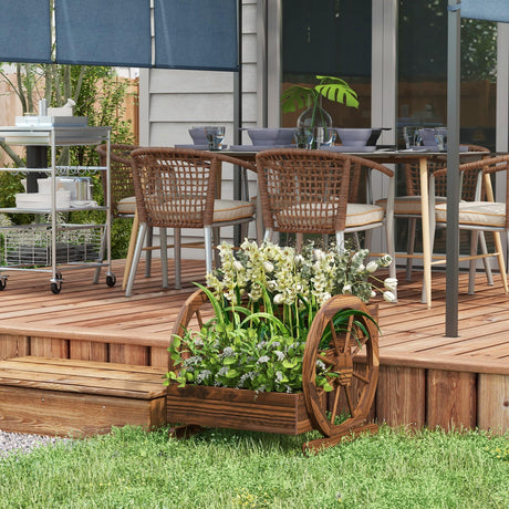 Outsunny 3-Tier Raised Garden Bed, Wooden Wagon Planter Boxes with Drainage Holes, for Vegetables Flowers Herbs, 25" x 24" x 23" Outsunny