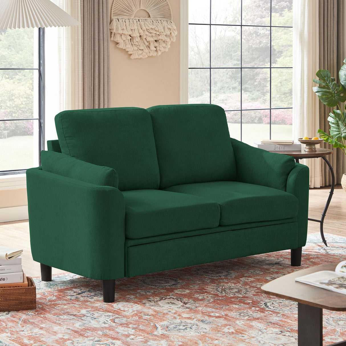 Pingliang Home 60" Loveseat Small Couch, Mid Century Modern Love Seat with Back Cushions and Wood Legs, 2 Seater Small Sofa for Living Room, Bedroom, Dorm and Small Spaces, Green Pingliang Home