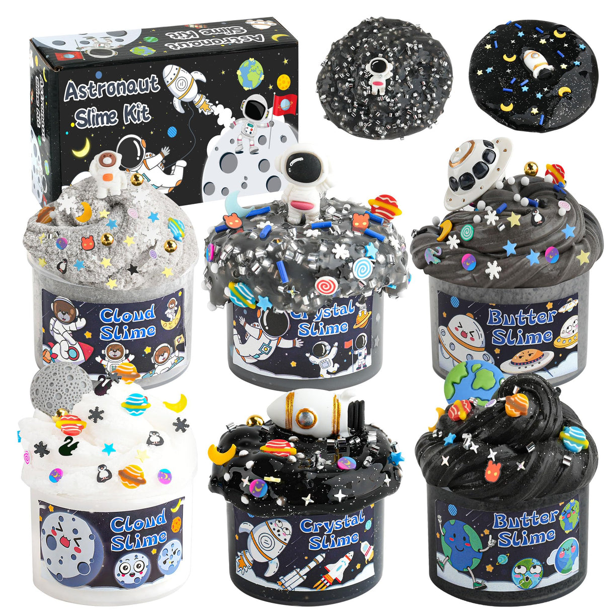 LAWOHO 6 Pack Galaxy Slime Kit for Kids- Cloud, Butter & Clear Slimes with Space Add-ins, 360ml Black Slime for Boys Girls, Kids Slime Kits for Easter Christmas Halloween Birthday, Space Party Favors LAWOHO