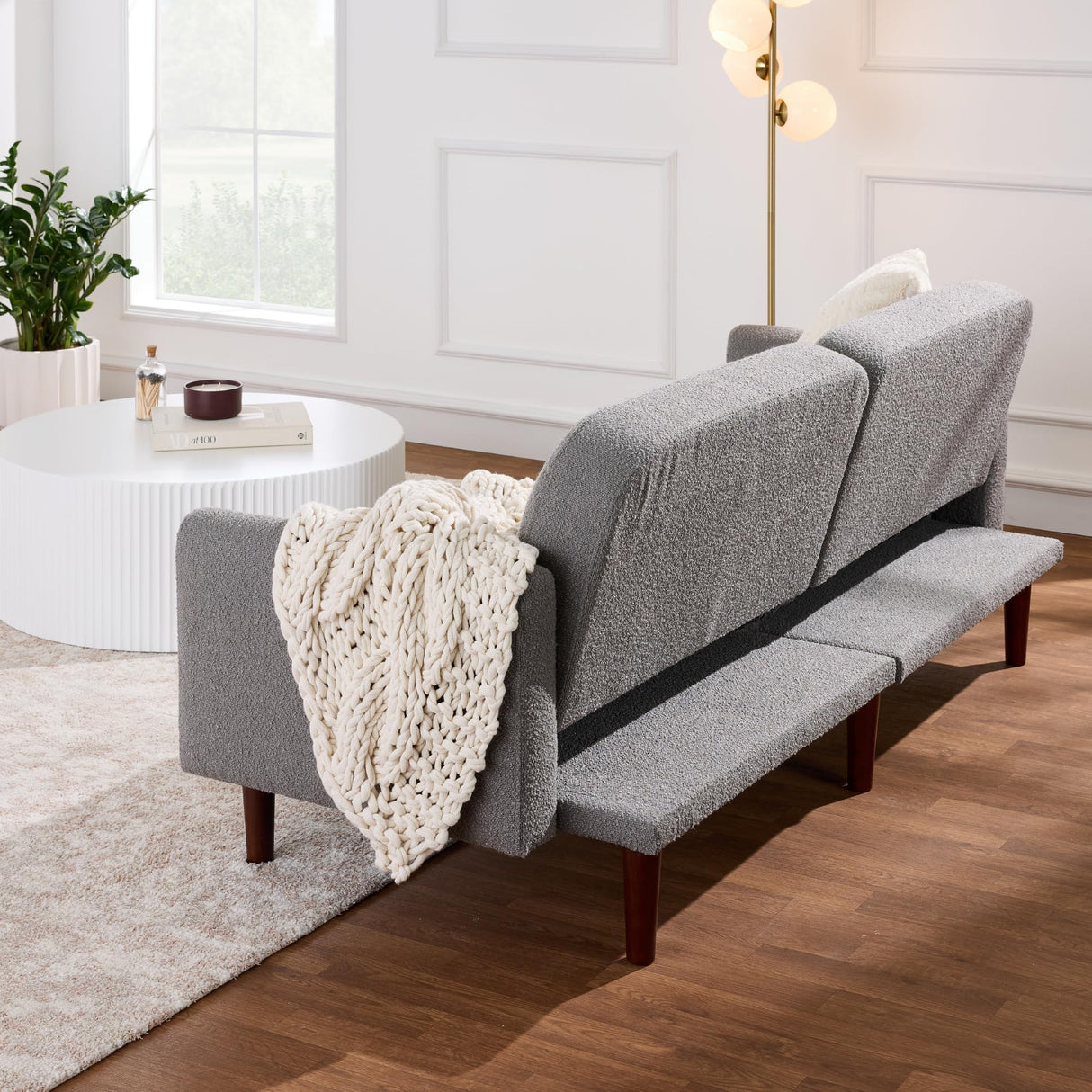 Best Choice Products 77" Mid Century Modern Boucle Loveseat Sofa, Couch, Convertible Sofa Sleeper Bed w/Real Wood, Removable Armrest - Storm Gray Best Choice Products