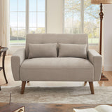 Portaforta 48" Small Loveseat Sofa, Mid Century Modern Love Seat Couch, 2 Seat Tufted Couches with Throw Pillows for Living Room, Apartment, Bedroom and Small Spaces, Beige Portaforta