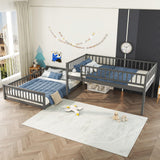 Full XL Over Queen Bunk Bed for Kids/Adults,Queen Size Floor Bunk Beds with Inclined Ladder,Solid Wood Low Bunk Bed,Detachable Bunk Beds for Teens,Girls,Boys(Gray) Bellemave