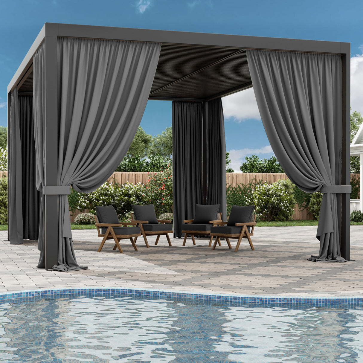 Kimunuk Gazebo Universal Replacement Privacy Curtain,12'X16' Gazebo Outdoor Waterproof Curtains, 4-Panels Sidewall Curtains with Double Zipper for Patio, Garden and Backyard (Only Curtains, Grey) Kimunuk
