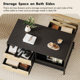 GAOMON Modern Coffee Table, 39.4" Rectangular Coffee Table with Nature Rattan Drawers and Storage Shelves, Funky Center Table with Led Lights, Black Cocktail Table for Living Room Apartment GAOMON