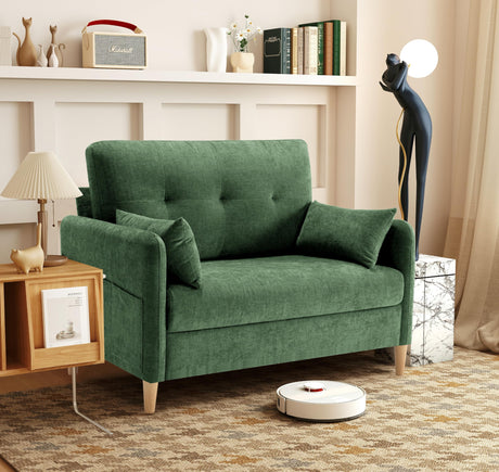 Urhanherry 47" Small Sofa Couch for Bedroom, Soft Chenille loveseat Mini Couch with Throw Pillow and Removable Cushion Cover for Small Spaces, Living Room, Apartment, Dorm, Office(Green) Urhanherry