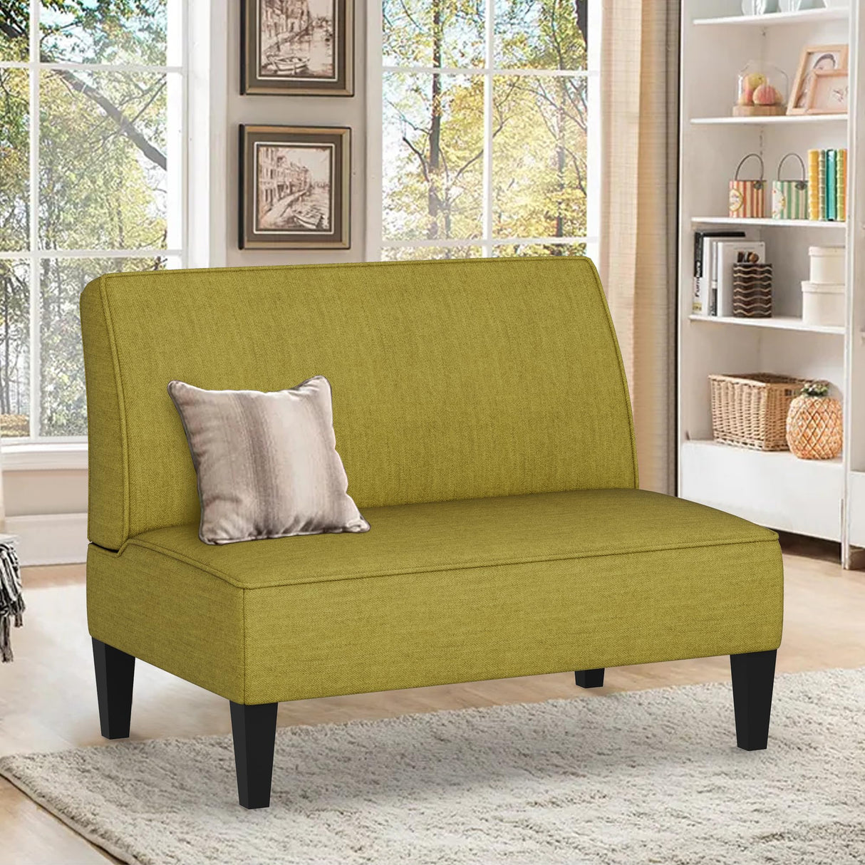 Changjie Furniture Small Loveseat Sofa Upholstered Mini Couch for Small Spaces 2-Seater Sofa Couch with Wooden Legs for Bedroom Living Room (Green) Changjie Furniture