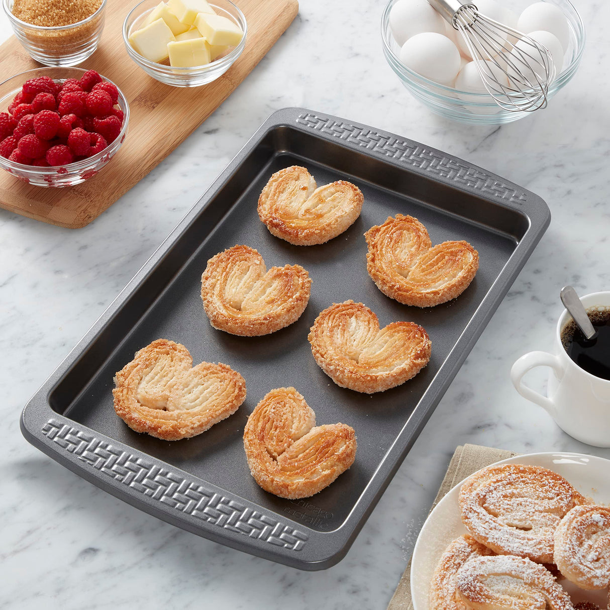 Chicago Metallic Everyday Non-Stick Small Baking Cookie Sheet. Perfect for making cookies, one-pan meals, roasted vegetables, and more Chicago Metallic