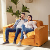 MAXYOYO Convertible Sofa Bed, Pull Out Loveseat Sleeper Sofa, 2 in 1 Folding Couch Bed, Fold Out Floor Couch with Pillows for Living Room Bedroom Lounge, Orange MAXYOYO