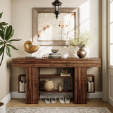 Einhomn 63 Inch Long Console Table for Entryway, Farmhouse Wooden Sofa Table Behind Couch with 3-Tier Storage Shelf, Narrow Entry Accent Table for Living Room, Hallway, Foyer, Rustic Brown Einhomn